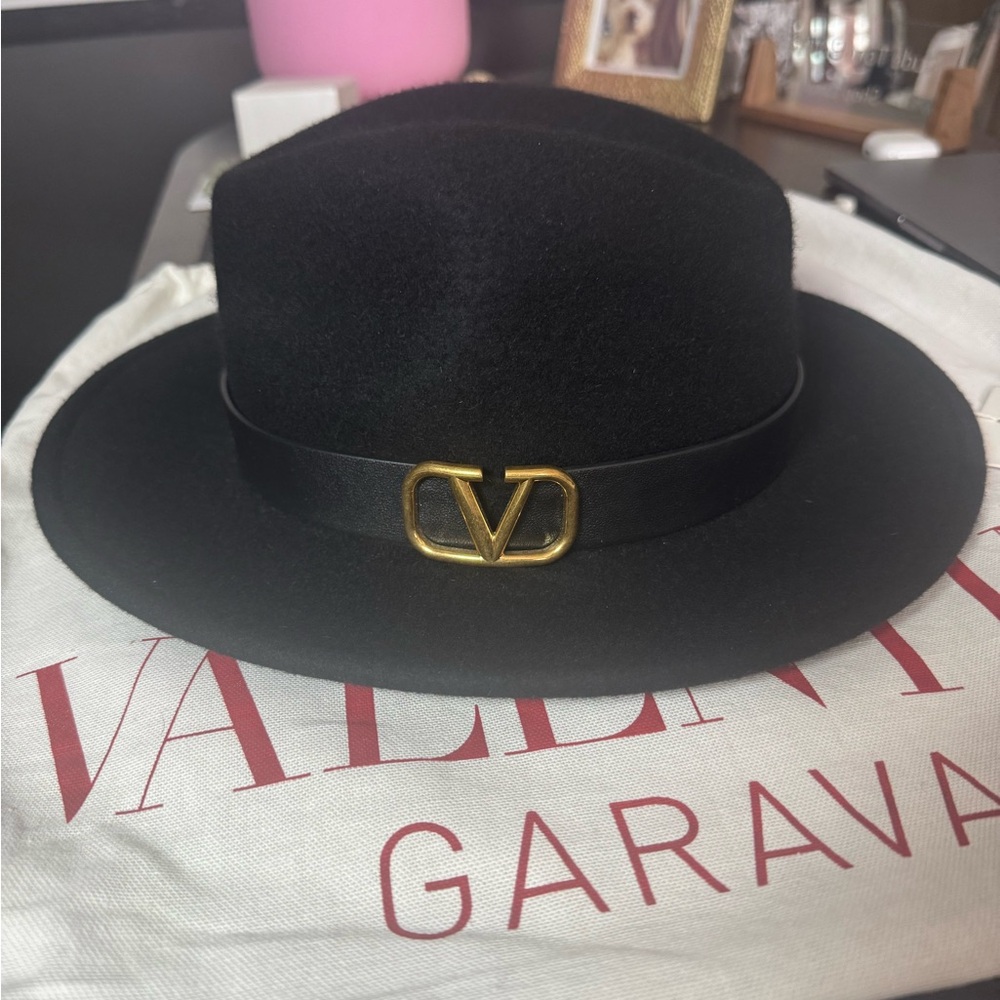 Valentino Black Hat with Gold Emblem